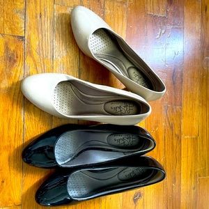 Round toe black and beige heel set